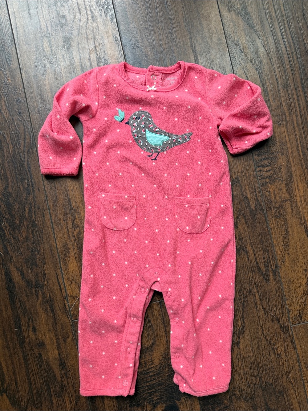 Pink Kids One Piece with bird and butterfly cozy long sleeve